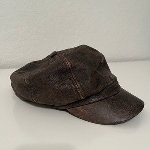 Distressed Leather Newsboy Cap